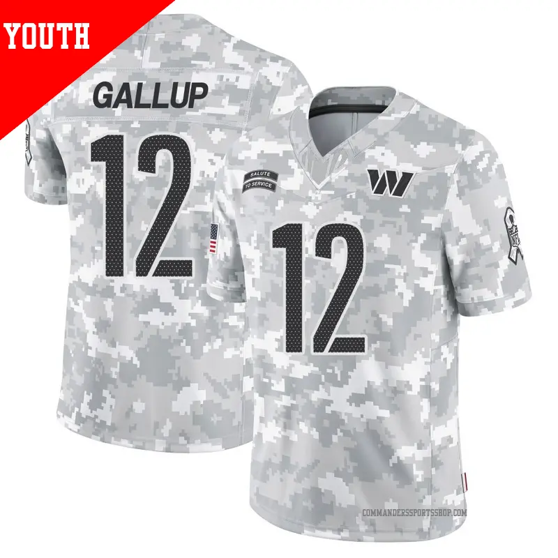 Youth ＃12 Michael Gallup Washington Commanders Limited Arctic Camo 2024 Salute to Service Jersey